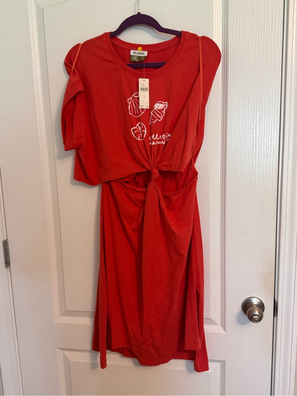 Cut out Knot-Front Anthro Dress, earthy coral red